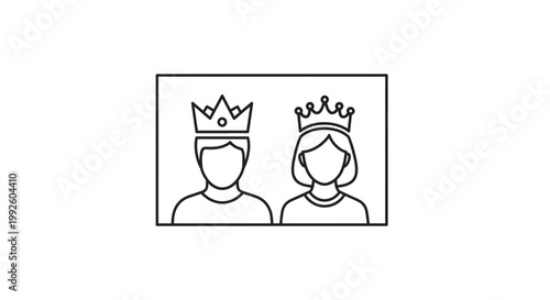 King and Queen Icon: Royal Couple Silhouette with Crowns, Symbolizing Royalty and Power