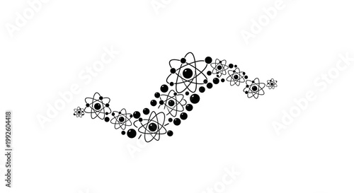 Black and white atomic symbol illustration.