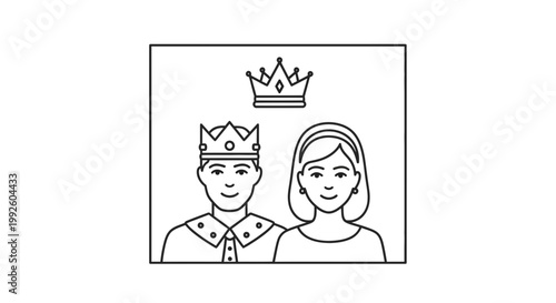 King and Queen Portrait Icon: Royal Couple with Crowns, Symbolizing Royalty and Power