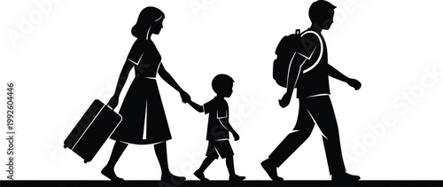 Family Walking with Luggage Silhouette