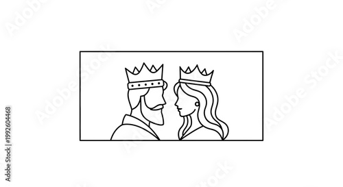 King and Queen Icon, Royal Couple Silhouette, Minimalist Crown Vector