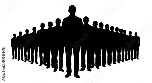 A large group of people silhouettes standing.