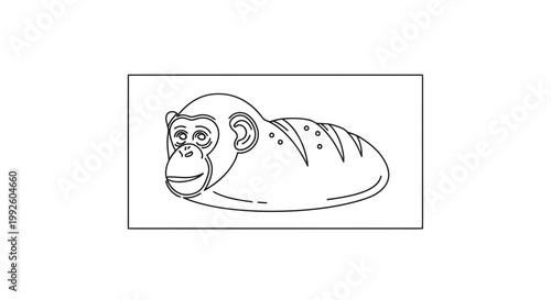 Funny Monkey Face on Bread Loaf, Surreal Food Art, Chimpanzee Head on Baked Goods