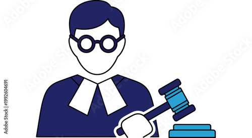 Icon of a Judge with Gavel and Glasses in a Legal Illustration.
