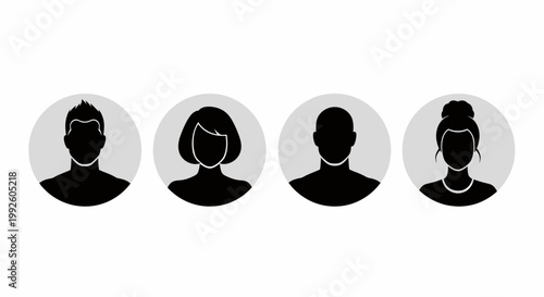 Group of four silhouetted figures in circular avatars displayed in a row.