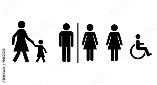 Silhouettes of Diverse People and a Wheelchair Accessible Group Icon Set.