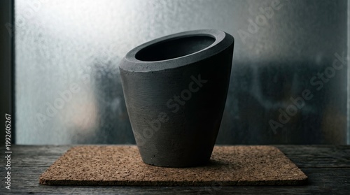Stylish Modern Black Ceramic Vase on a Cork Base