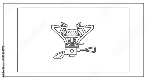 Compact Camping Stove Line Art Icon - Portable Outdoor Cooking Equipment