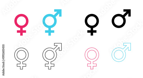 Assorted gender symbols in vibrant colors representing diversity and identity.