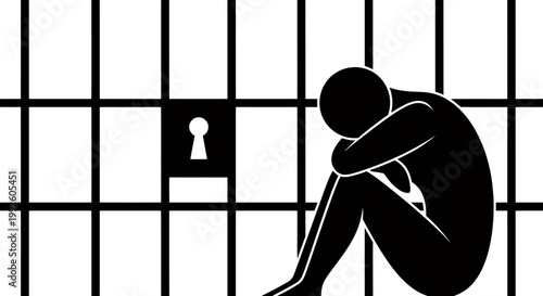 Isolated Person in a Prison Cell Expressing Loneliness and Confinement.