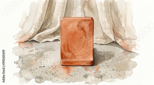 Artistic Wooden Block on a Textured Background with Drapery