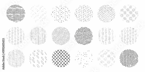 Collection of diverse black and white circular dotted and textured patterns