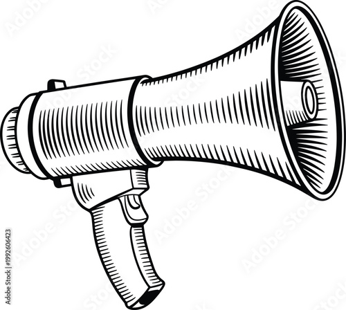 Hand drawn megaphone illustration, vintage loudspeaker sketch for announcement and marketing design