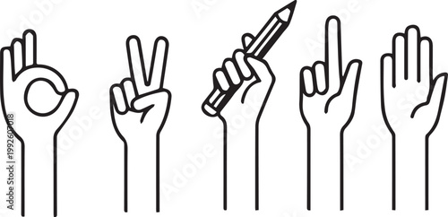 Hands Making Gestures with Pencil Isolated on White Background
