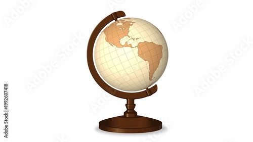 Antique World Globe Rotating (Seamless Loop Animation)