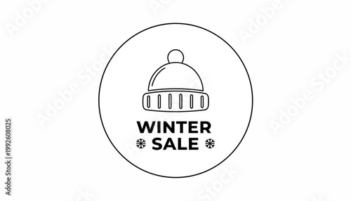 Winter Sale Icon with Beanie Hat and Snowflakes - Seasonal Discount Promotion