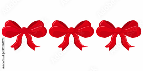 Three vibrant red gift bows arranged in a horizontal row
