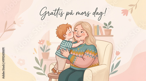Grattis på mors dag Swedish greeting, modern illustration Swedish mors dag.