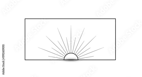 Sunrise or Sunset Abstract Graphic with Rays of Light Emerging from Horizon