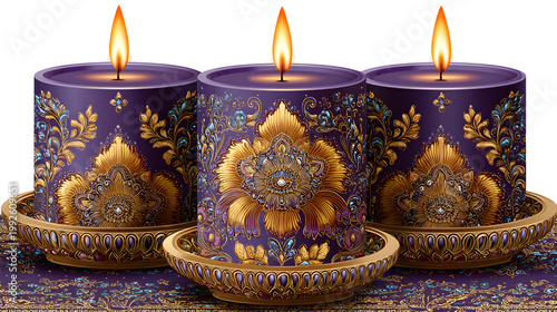 A warm Christmas candle with a golden flame burning on a ceramic candlestick creates a romantic wax light decoration on a dark wooden table for a holiday night celebration