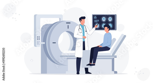 Doctor Explains MRI Scan Results to Patient in Medical Office