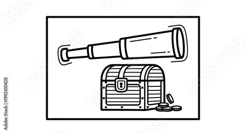 Pirate Treasure Chest and Spyglass Illustration