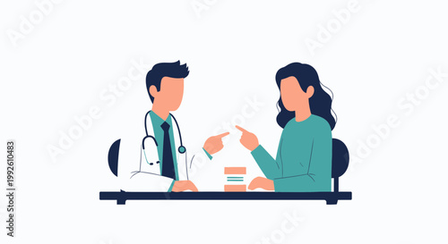 Doctor and patient discussing health issues at a desk, illustration