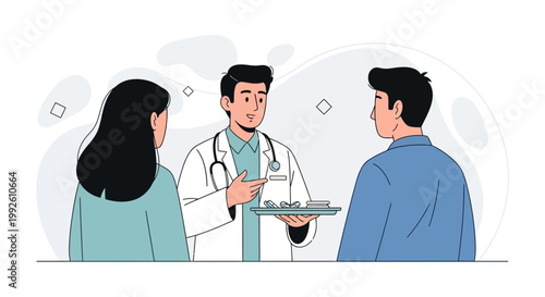 Doctor consulting with a couple about medical treatment and health advice