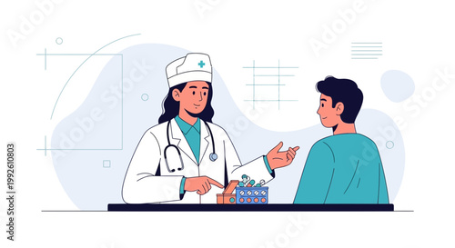 Doctor consulting patient, explaining treatment, medical consultation, healthcare concept