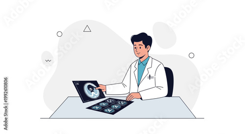 Doctor examining X-ray scans on desk, medical diagnosis and healthcare concept