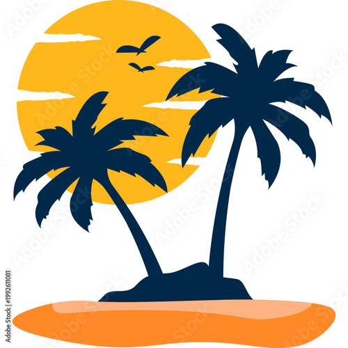 Palm Trees on a Tropical Island Sunset