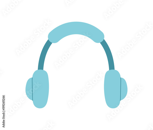 Minimal blue headphones on white background. Simple overear headset as cute media gadget. Modern earphones as music and sound symbol for portable technology, digital entertainment and leisure