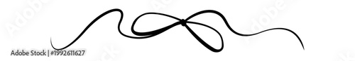 Coquette hand drawn ribbon bow ornament. Cute girly knot as romantic bow with wavy line and simple white decor. Elegant coquette element for invitation or vintage card and wedding party frame