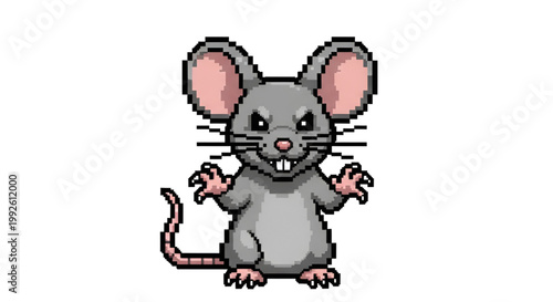 Angry Rat or Mouse Pixel Art Character Standing with Claws Out