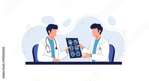 Doctors examining medical scan results, discussing diagnosis, healthcare concept