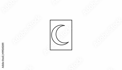 Minimalist Crescent Moon Icon Inside Square Frame, Simple Celestial Symbol