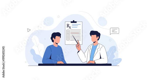 Doctor explaining prescription to patient, healthcare consultation, medical advice, clinic visit