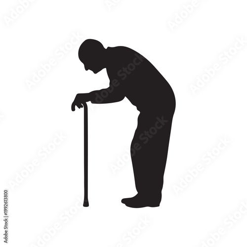 Weak Oldman silhouette vector flat design on white background.
