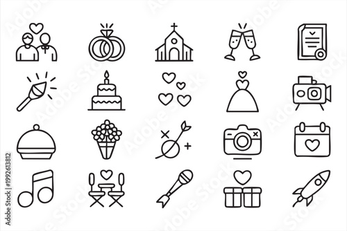 Wedding and Love Icons, Romance, Ceremony, Celebration Collection