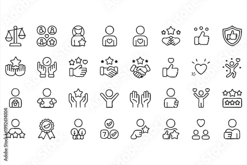 Customer Feedback Rating Satisfaction Line Icon Set