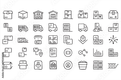 Warehouse Delivery Courier Shipping Line Icons
