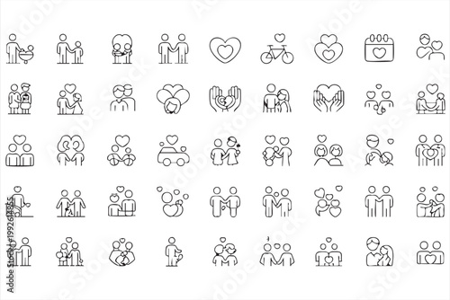 Love and couple icon set, family, relationship, parenting, care symbols for interface design