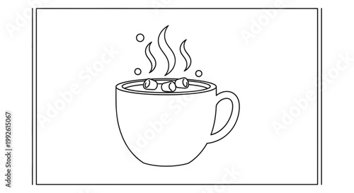 Hot Chocolate with Marshmallows and Steam, Line Art Icon