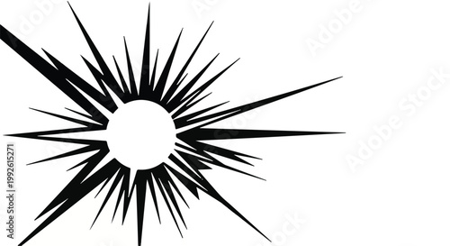 Sunburst graphic features sharp radiating lines around a center to represent light and energy bursts.