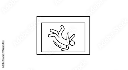Falling Person Icon in Frame with Rotation Arrow, Danger Symbol