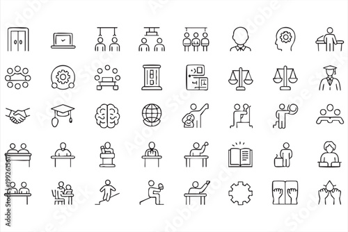 Learning and education icons, school, university, teaching symbols for UI systems