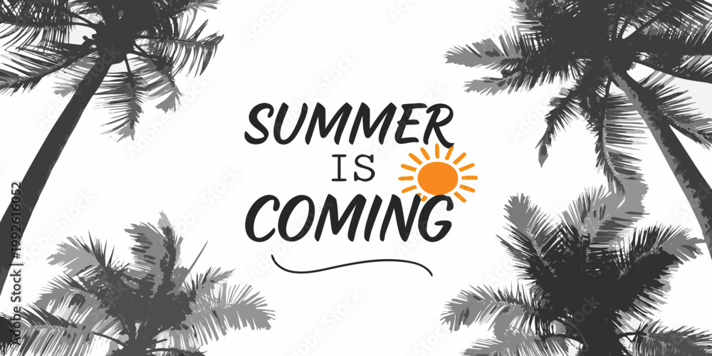 Obraz premium Summer is coming A tropical illustration with palm trees and a sun