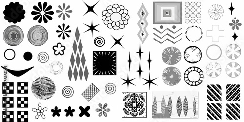 Collection of diverse black and white abstract geometric shapes and patterns