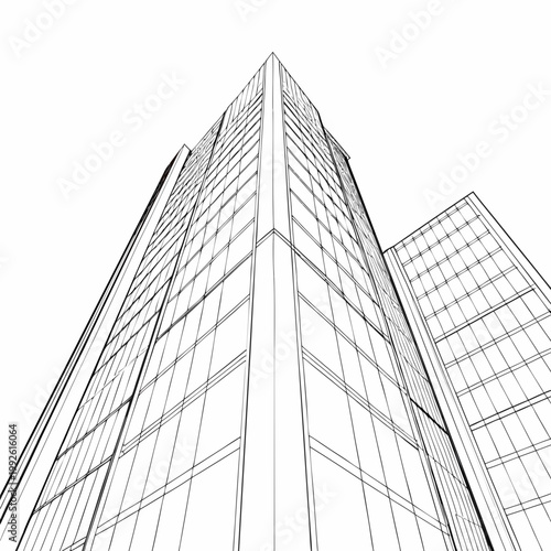 Architectural rendering of a modern skyscraper with a minimalist design
