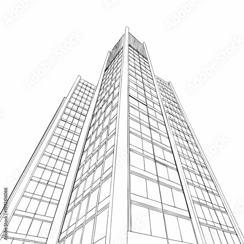 A low angle view of a modern skyscraper s wireframe architectural design